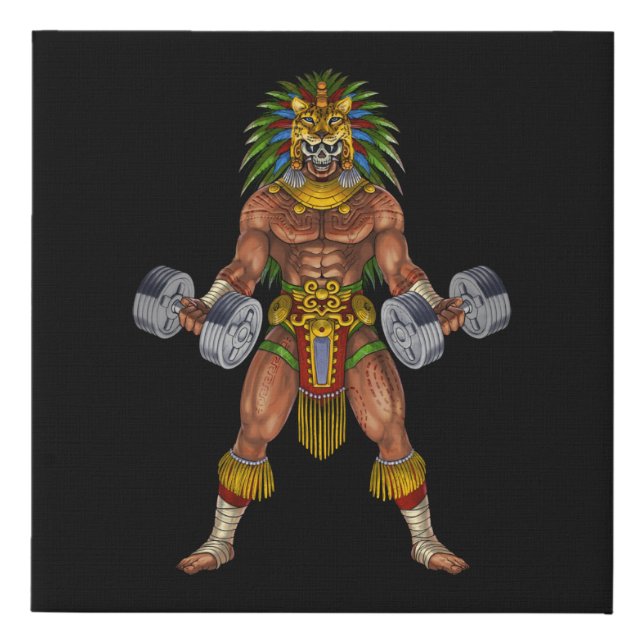 Aztec Warrior Weightlifting Faux Canvas Print (Front)