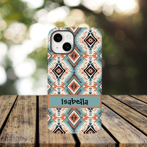 Aztec Western Tribal Teal Peach Case_Mate iPhone 14 Case