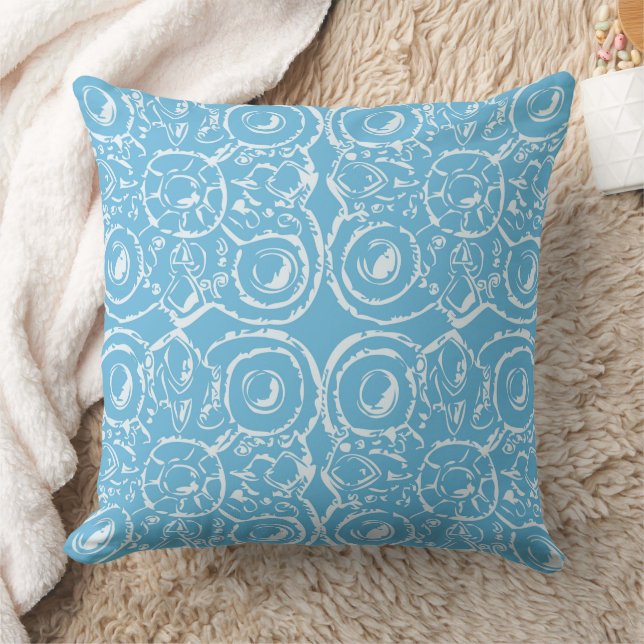 Aztec White Blue Pattern Throw Pillow (Blanket)