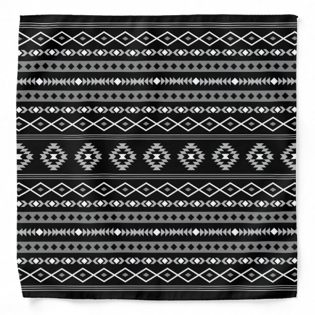 Aztec White Grey Black Mixed Motifs Pattern Bandana (Front)