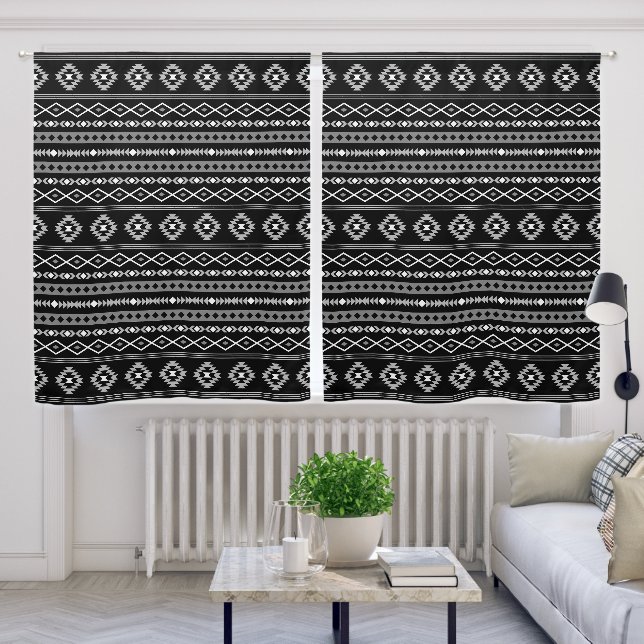 Aztec White Grey Black Mixed Motifs Pattern Blackout Curtains (Living Room)