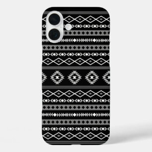 Aztec White Grey Black Mixed Motifs Pattern iPhone 16 Plus Case