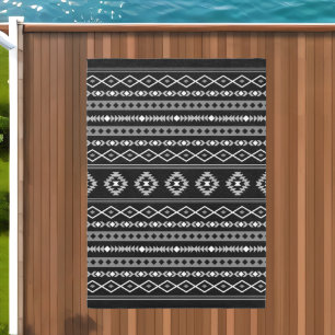 Aztec White Grey Black Mixed Motifs Pattern Outdoor Rug