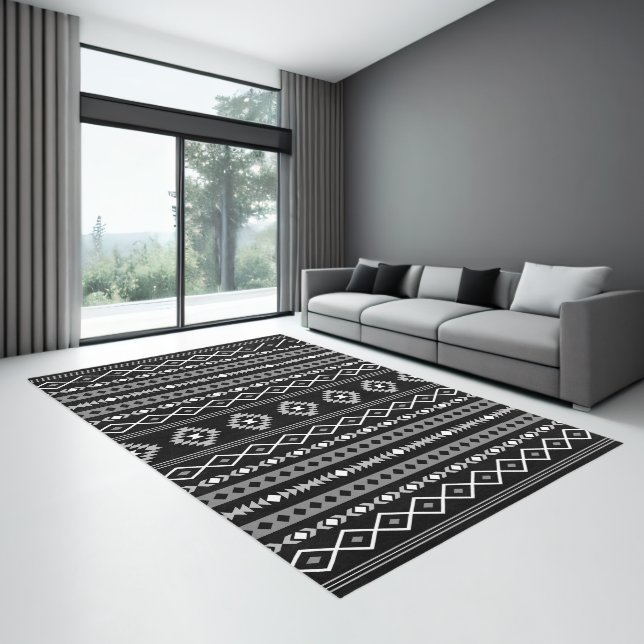 Aztec White Grey Black Mixed Motifs Pattern Rug (Insitu (Indoor 3))