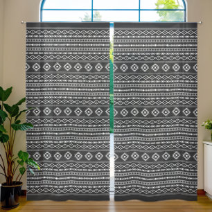 Aztec White Grey Black Mixed Motifs Rpt Pattern Sheer Curtains