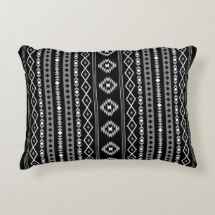 Aztec White Grey Black Mixed Motifs V Pattern Accent Pillow