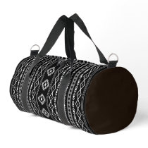 Aztec White Grey Black Mixed Motifs V Pattern Duffle Bag