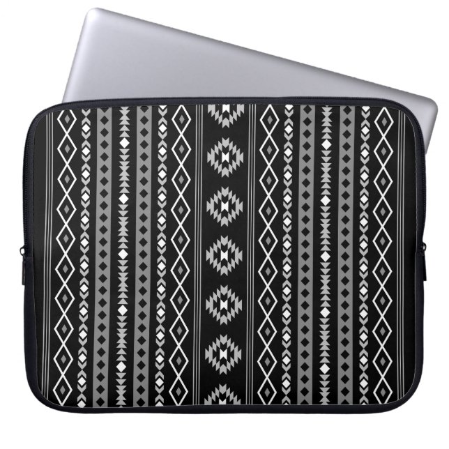 Aztec White Grey Black Mixed Motifs V Pattern Laptop Sleeve (Front)
