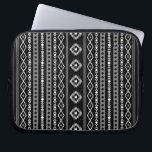 Aztec White Grey Black Mixed Motifs V Pattern Laptop Sleeve<br><div class="desc">Aztec mixed motifs pattern in black,  white and grey detail on a black background monochrome design. V = vertical pattern.</div>
