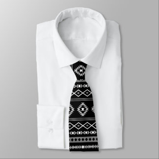 Aztec White Grey Blk Mixed Motifs Pattern Neck Tie