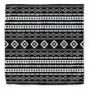 Aztec White on Black Mixed Motifs Pattern Bandana