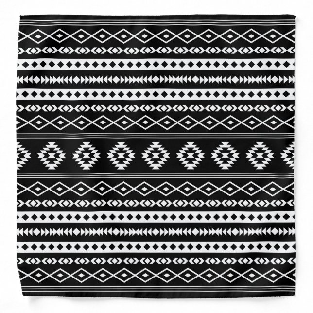 Aztec White on Black Mixed Motifs Pattern Bandana (Front)