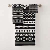 Aztec White on Black Mixed Motifs Pattern