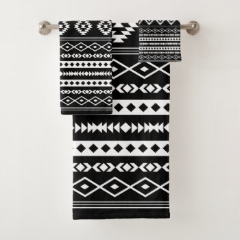 Aztec White On Black Mixed Motifs Pattern Bath Towel Set by NataliePaskellDesign at Zazzle