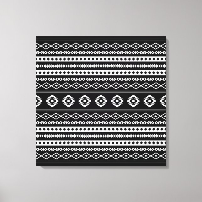 Aztec White on Black Mixed Motifs Pattern Canvas Print (Front)