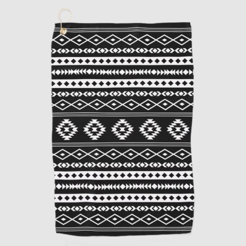 Aztec White on Black Mixed Motifs Pattern Golf Towel