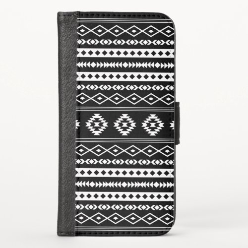 Aztec White on Black Mixed Motifs Pattern iPhone XS Wallet Case