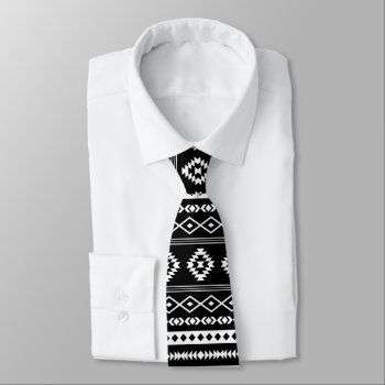Aztec White On Black Mixed Motifs Repeat Pattern Neck Tie by NataliePaskellDesign at Zazzle