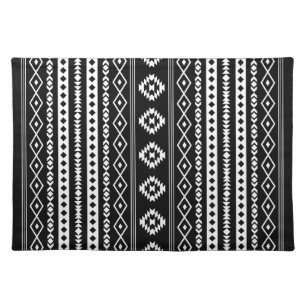 Aztec White on Black Mixed Motifs (V) Pattern Cloth Placemat