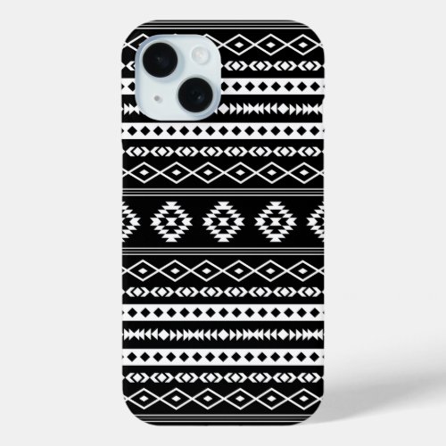 Aztec White on Black Mixed Pattern iPhone 15 Case