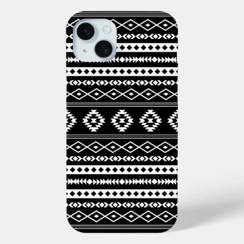 Aztec White on Black Mixed Pattern iPhone 15 Plus Case