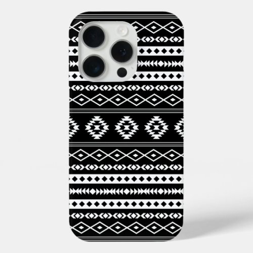 Aztec White on Black Mixed Pattern iPhone 15 Pro Case