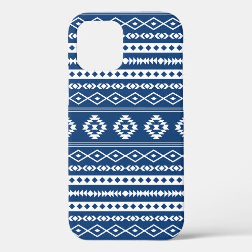 Aztec White on Dk Blue Mixed Motifs Pattern  iPhone 12 Case