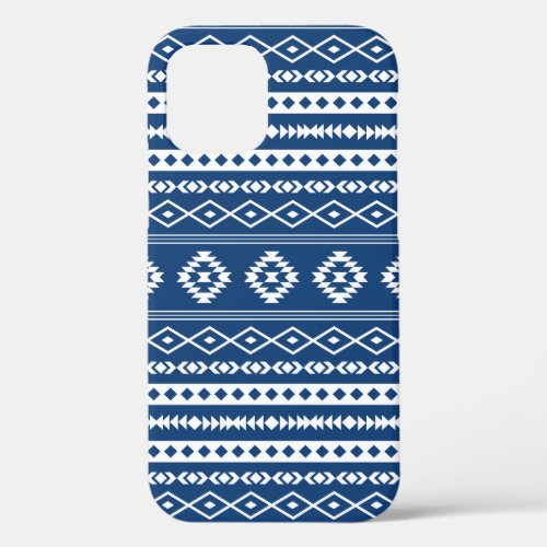 Aztec White on Dk Blue Mixed Motifs Pattern  iPhone 12 Pro Case