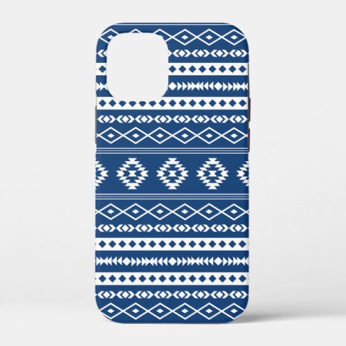 Aztec White on Dk Blue Mixed Motifs Pattern  iPhone 12 Mini Case