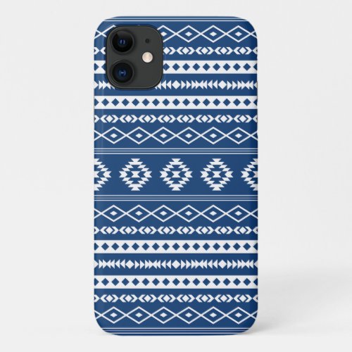 Aztec White on Dk Blue Mixed Motifs Pattern  iPhone 11 Case