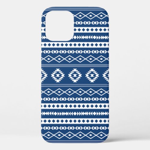 Aztec White on Dk Blue Mixed Motifs Pattern  iPhone 12 Case