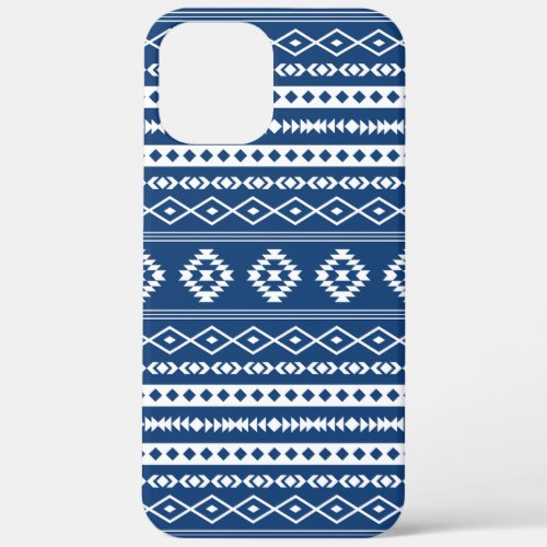 Aztec White on Dk Blue Mixed Motifs Pattern  iPhone 12 Pro Max Case