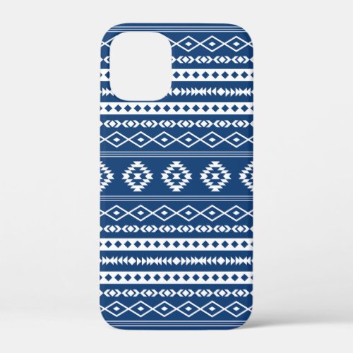 Aztec White on Dk Blue Mixed Motifs Pattern  iPhone 12 Mini Case