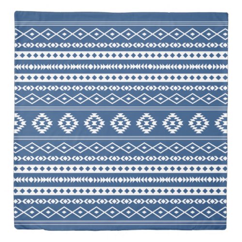 Aztec White on Dk Blue Mixed Motifs Pattern  Duvet Cover