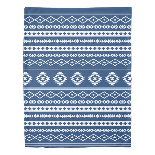 Aztec White on Dk Blue Mixed Motifs Pattern  Duvet Cover