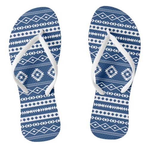 Aztec White on Dk Blue Mixed Motifs Pattern  Flip Flops