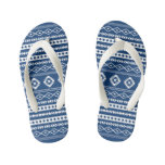Aztec White on Dk Blue Mixed Motifs Pattern  Kid&#39;s Flip Flops