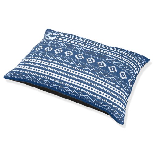 Aztec White on Dk Blue Mixed Motifs Pattern  Pet Bed