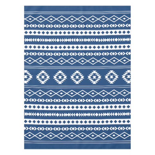 Aztec White on Dk Blue Mixed Motifs Pattern  Tablecloth