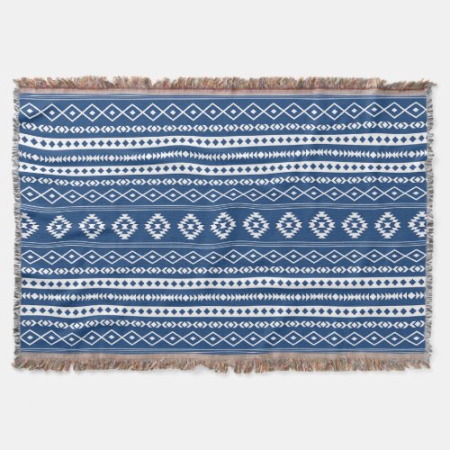 Aztec White on Dk Blue Mixed Motifs Pattern  Throw Blanket