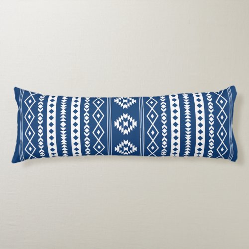 Aztec White on Dk Blue Mixed Motifs V Pattern  Body Pillow