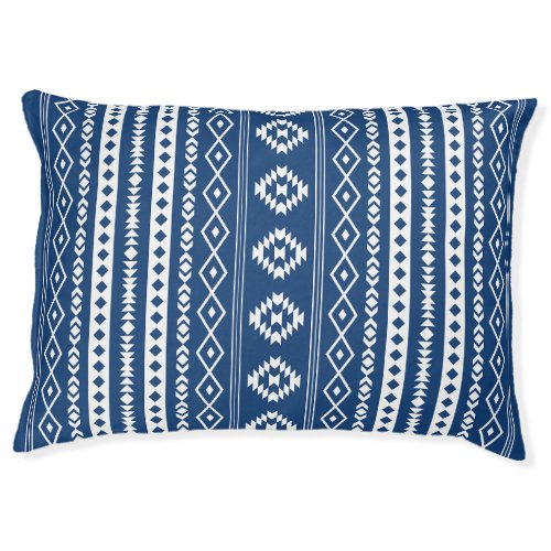 Aztec White on Dk Blue Mixed Motifs V Pattern Pet Bed