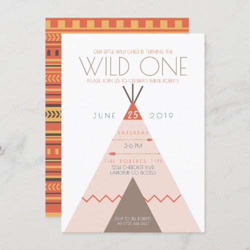 Aztec Wild One  First Birthday Invite