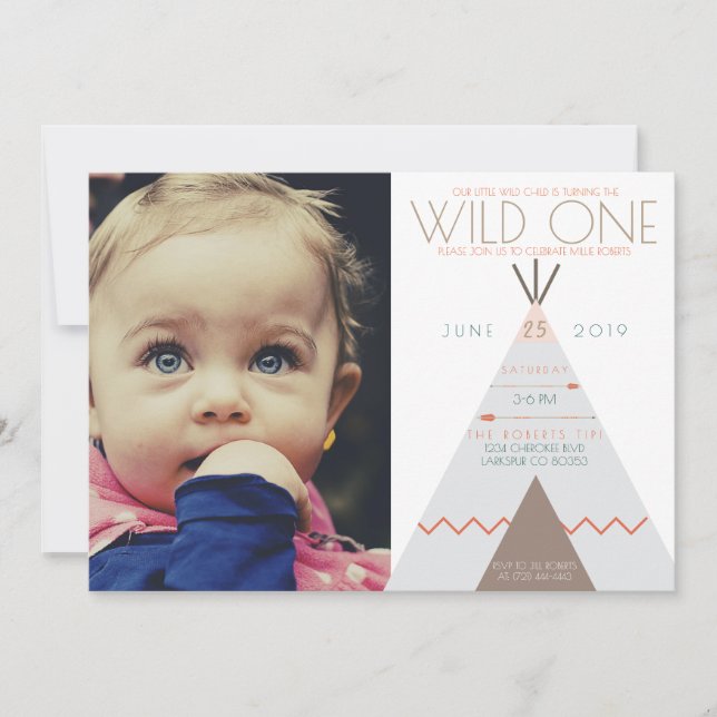 Aztec Wild One | First Birthday Photo Invite (Front)