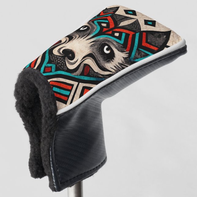 Aztec Wolf Face Golf Head Cover (3/4 Front)