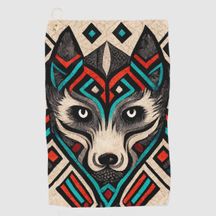 Aztec Wolf Face Golf Towel