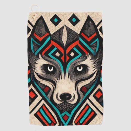 Aztec Wolf Face Golf Towel