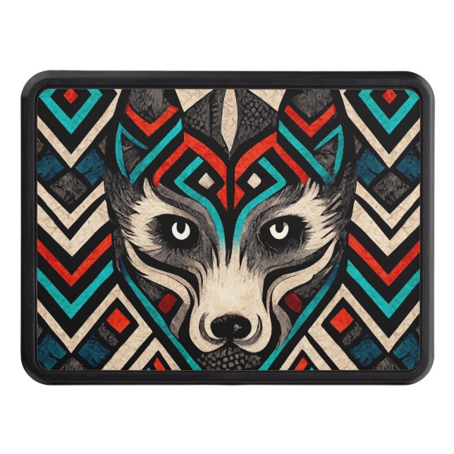 Aztec Wolf Face Hitch Cover (Front)