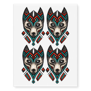 Aztec Wolf Face Temporary Tattoos