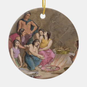 Aztec women making maize bread, Mexico, from 'Le C Ceramic Ornament